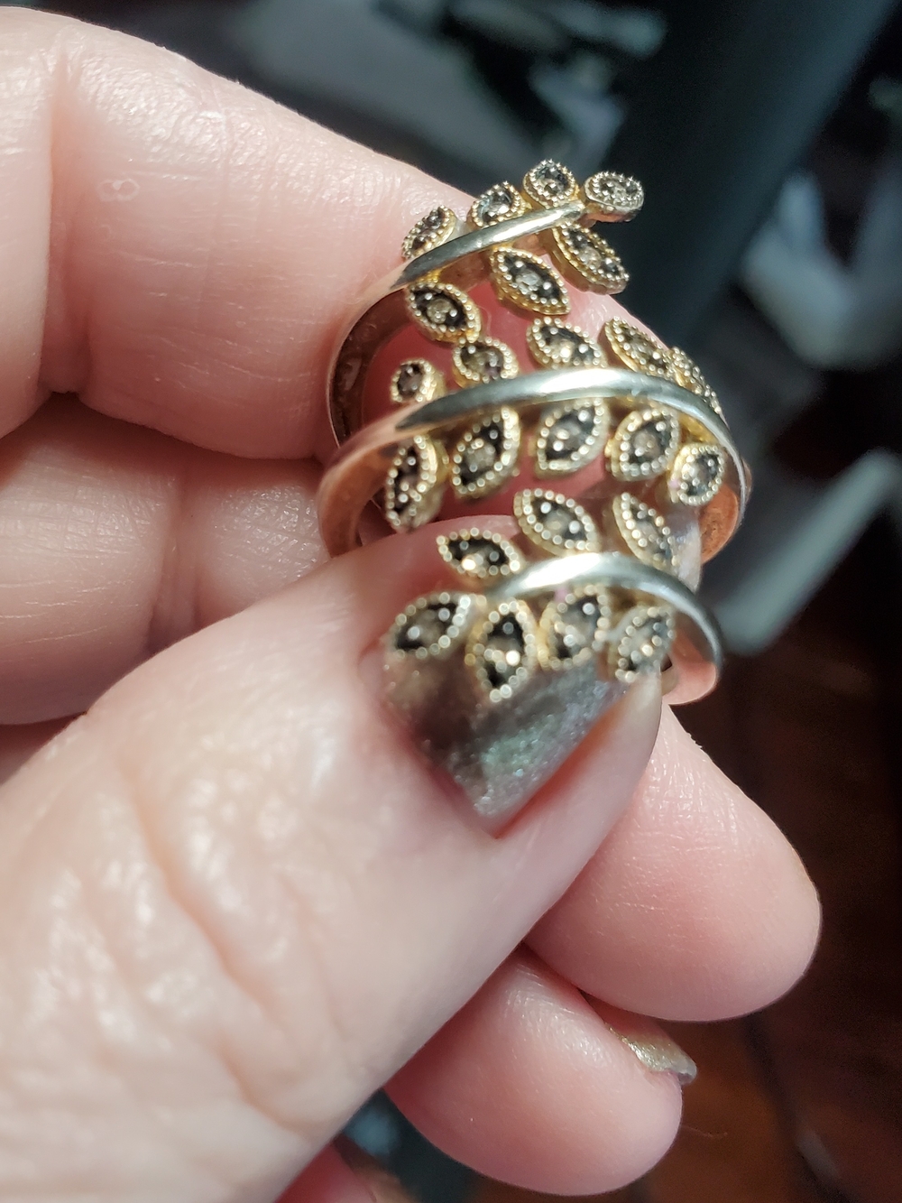Vtg SJD 925 Sterling Silver Marcasite Leaf Bypass Wrap Ring Statement 3 Row 6.5 - Picture 2 of 8